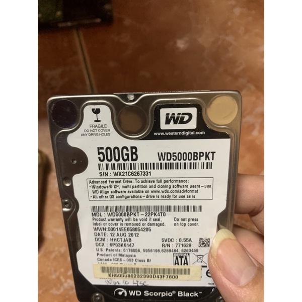 xác hdd laptop wd scorpio black wd5000bpkt sn wx21c6267331 không bảo hành