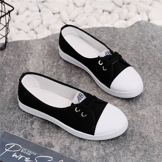 Giày canvas thoáng khí màu trắng/ đen cho nữ 