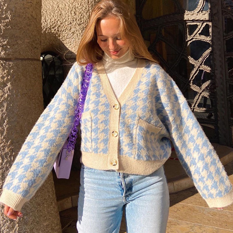Áo cardigan kẻ caro xanh vàng cực xinh sang chảnh