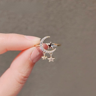Nhẫn hở hình mặt trăng và ngôi sao sang trọng có thể điều chỉnh phong cách Nhật Bản cho nữ