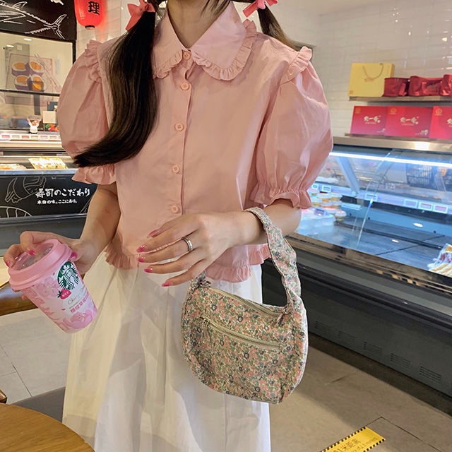 COZOKC Áo Croptop Cổ Búp Bê Phối Bèo Thiết Kế Ngọt Ngào Cho Nữ