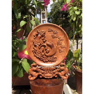 Tranh đĩa gỗ hương (đường kính đĩa 30 cm, cao 40 cm, dày 3 cm)