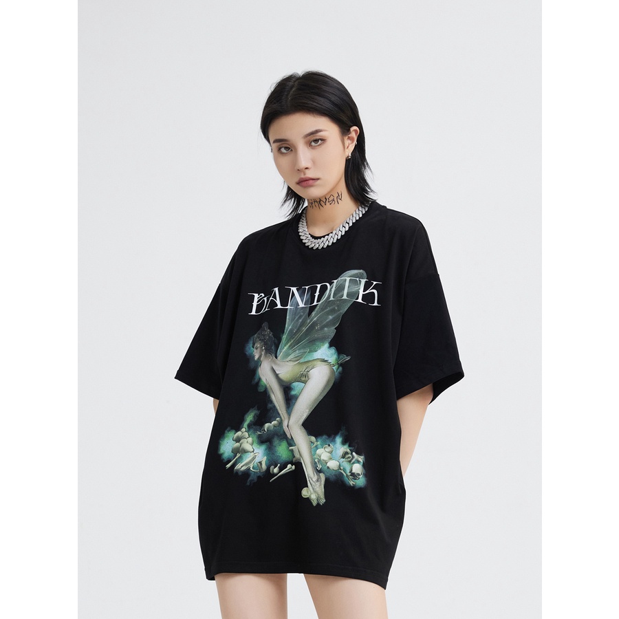 áo form rộng nam nữ thiên thần vải cotton không xù, áo phông tay lỡ angle by Semir