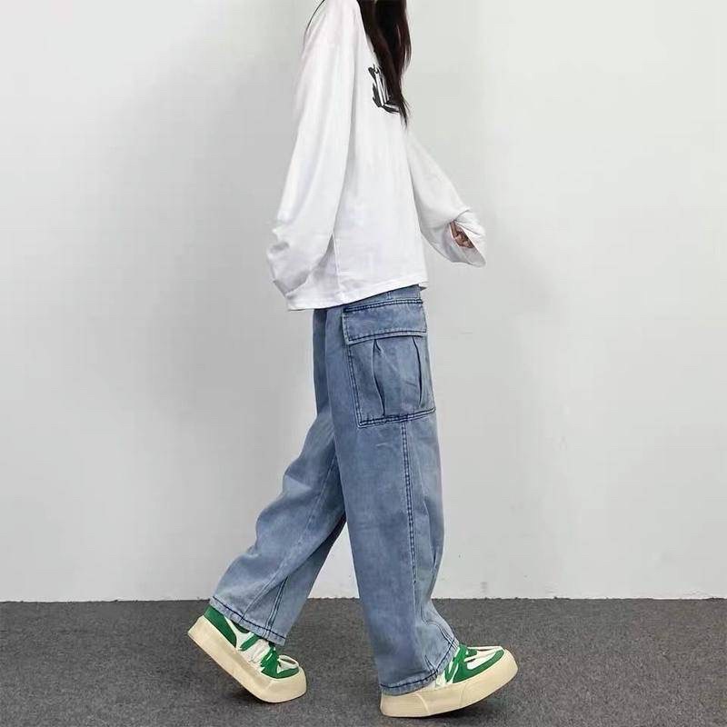 Quần jean cargo pants túi hộp ống rộng dáng suông phong cách unisex hàng cao cấp