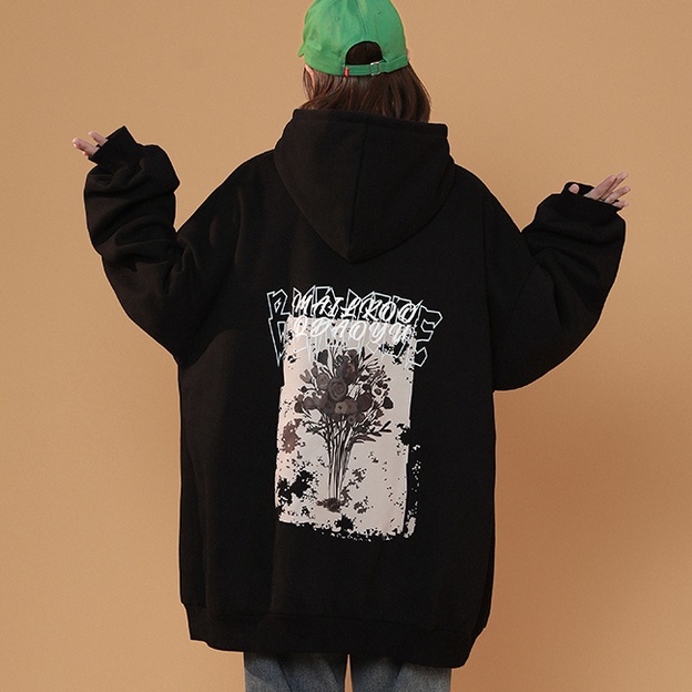 Áo Hoodie Tay Dài Dáng Rộng In Họa Tiết Phong Cách Retro