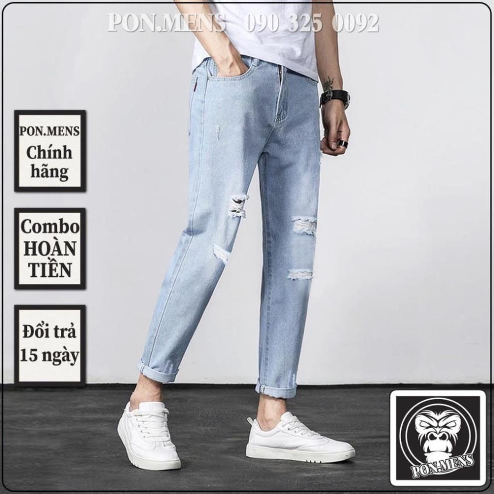 Quần baggy jean nam rách gối xanh nhạt pon.mens hà nội hcm ! '