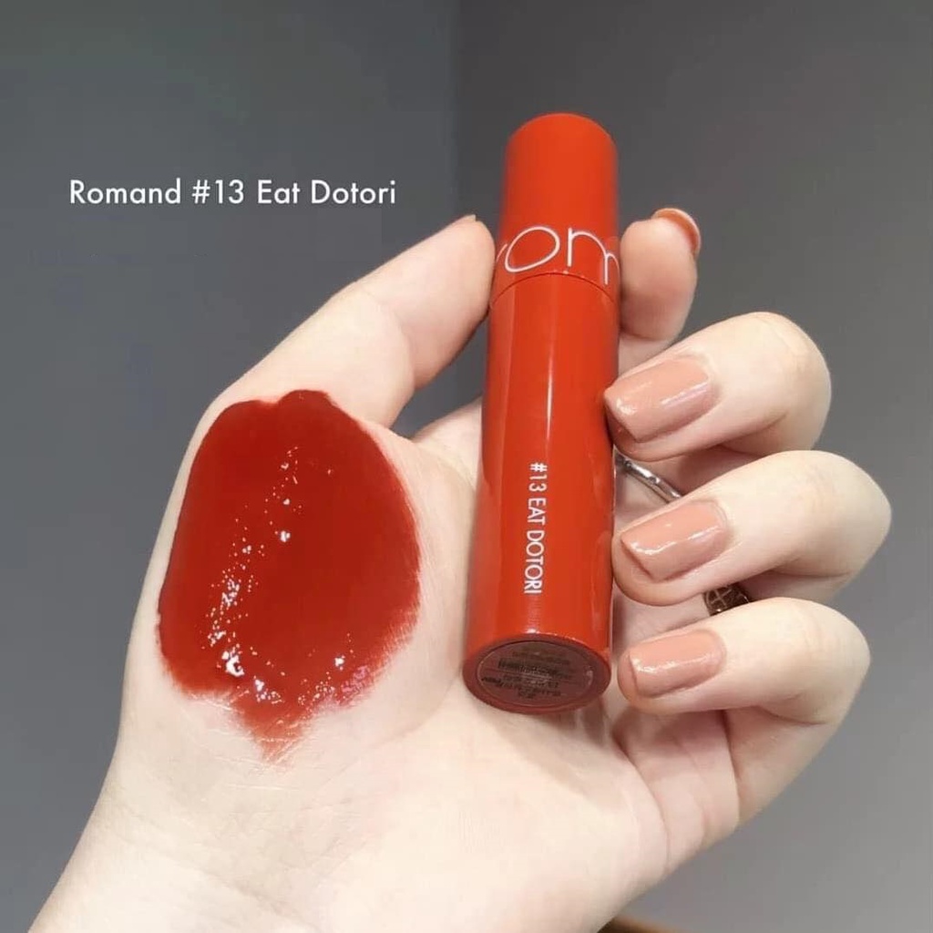 son romand bóng màu 13 đỏ nâu ánh cam (Romand Juicy Lasting Tint #13 Eat Dotori)