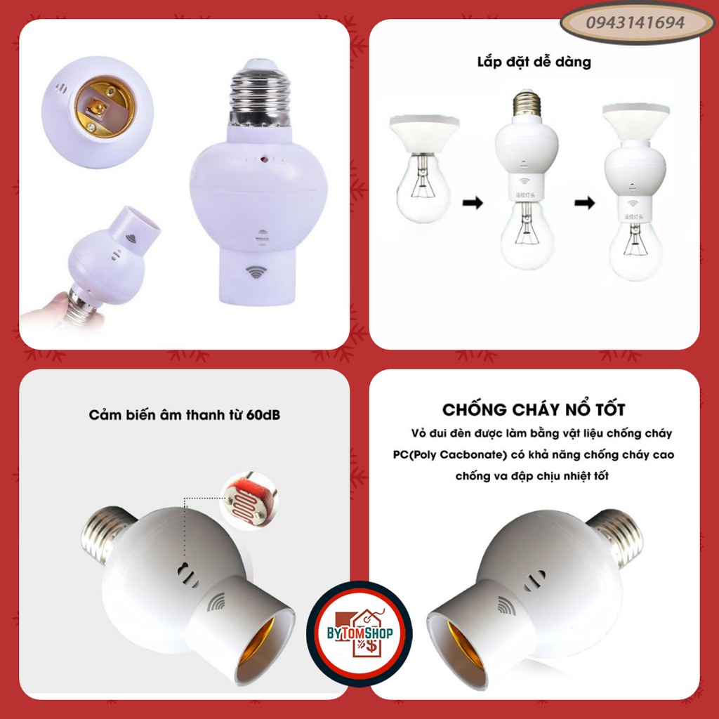 ĐUI ĐÈN CẢM BIẾN ÂM THANH TỰ ĐỘNG SÁNG TRONG TỐI THÔNG MINH - ÂM THANH TỪ 60db, CẢM ỨNG TRONG PHAM VI < 5M - BYTOM