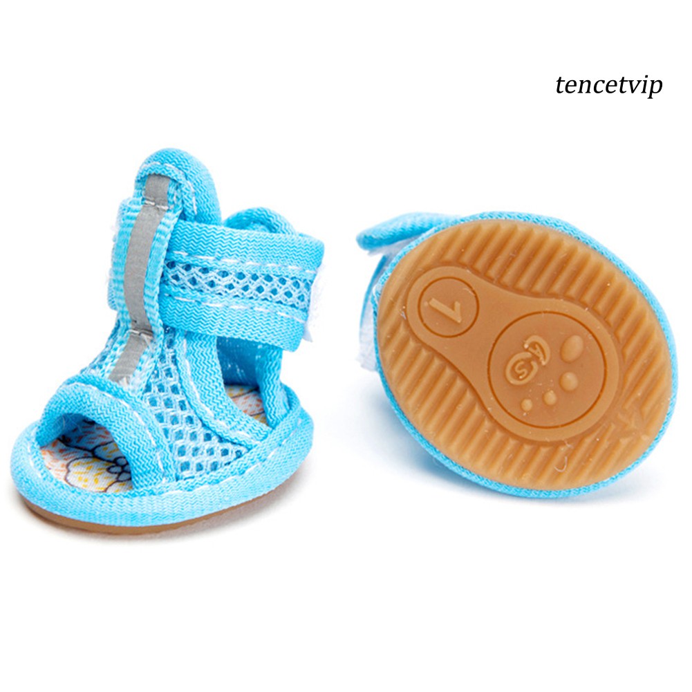 Set 4 giày sandal đế cao su phối lưới chống trượt thoáng khí thời trang dành cho thú cưng