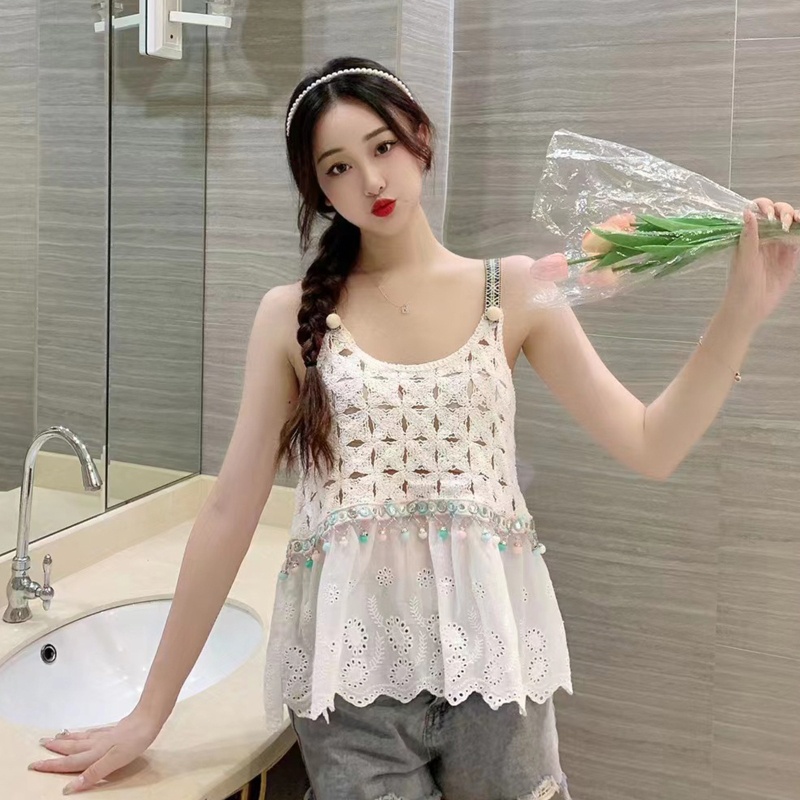 Áo Hai Dây Không Tay Thêu Họa Tiết Ngọt Ngào Thời Trang Mùa Hè Cho Nữ