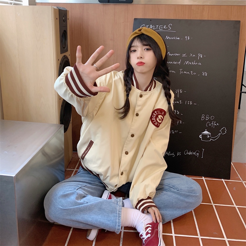 Cofen Korean style all-match retro coat Hong Kong style baseball uniform coat jacket