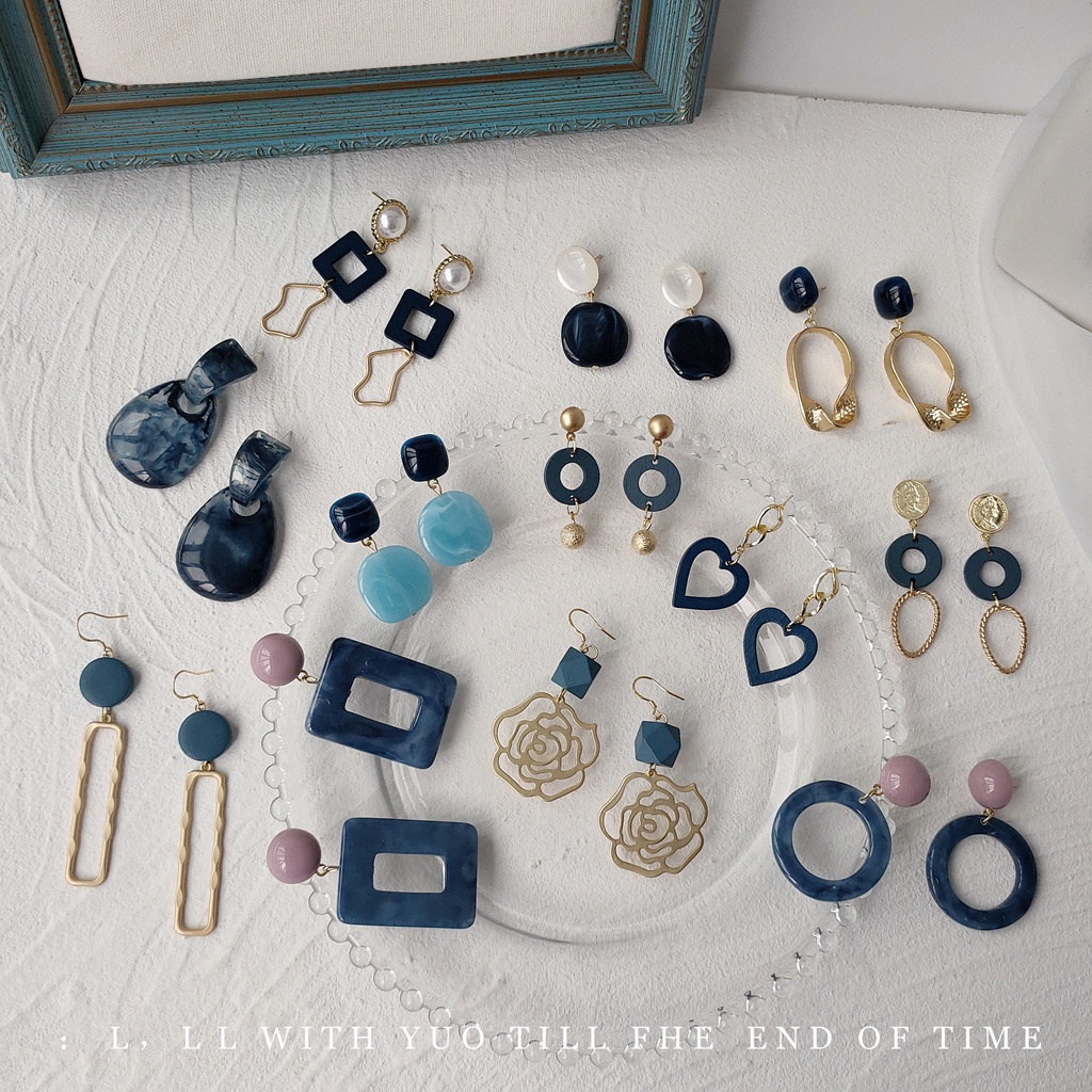 Bông tai thiết kế - phong cách hàn quốc - set xanh biển cả #B569-570