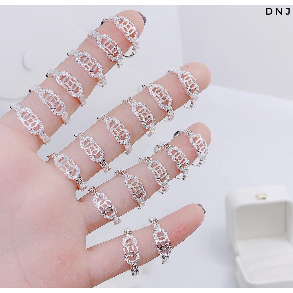 Nhẫn kim tiền bạc thật đính đá đồng xu - Kho sỉ bạc Nhất Linh