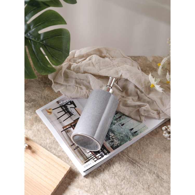 Bình Gốm Sứ Xám Đựng Xà Phòng Tắm Dạng Nhấn Làm Sạch Da Mặt Cho Phòng Tắm Khách Sạn