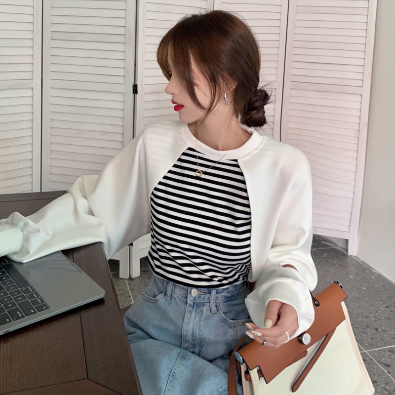 Áo thun XIAOZHAINV tay dài cổ tròn họa tiết sọc phong cách Hàn Quốc thời trang cho nữ | BigBuy360 - bigbuy360.vn