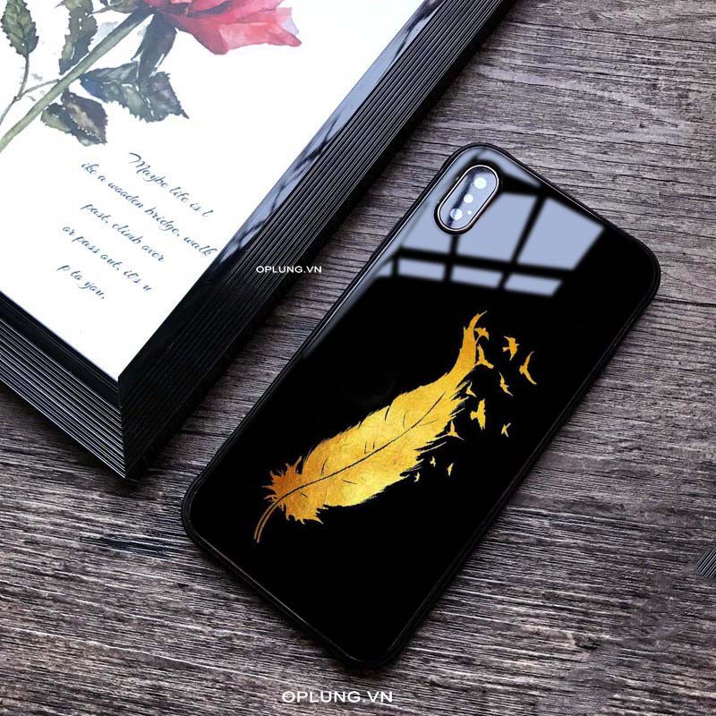 ỐP IPHONE - Ốp Lưng kính Tráng Gương In Hình Lông Vũ độc đáo cho IPHONE 6 đến 14promax - k283