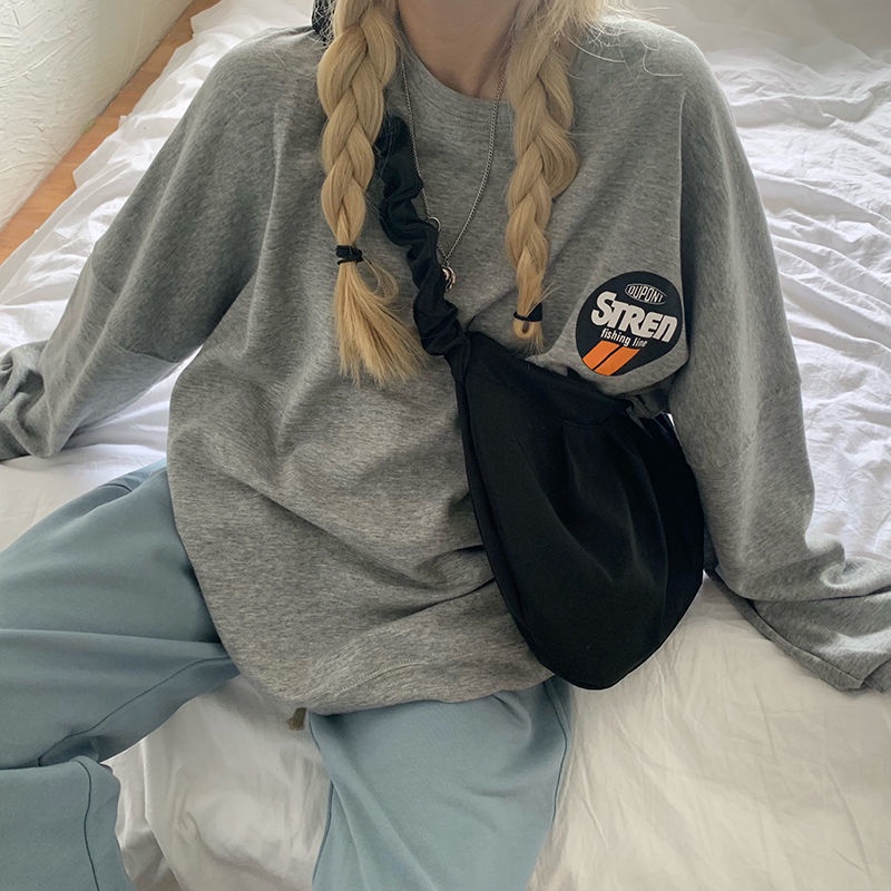 Áo Sweater Tay Dài Dáng Rộng In Họa Tiết Xinh Xắn Thời Trang Cho Nữ