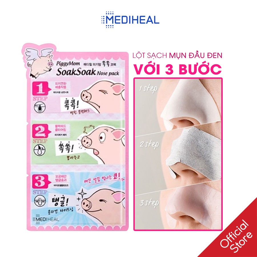 Lột Mụn 3 Bước Mediheal PiggyMom Soak Soak Nose Pack 1 Miếng [K31]