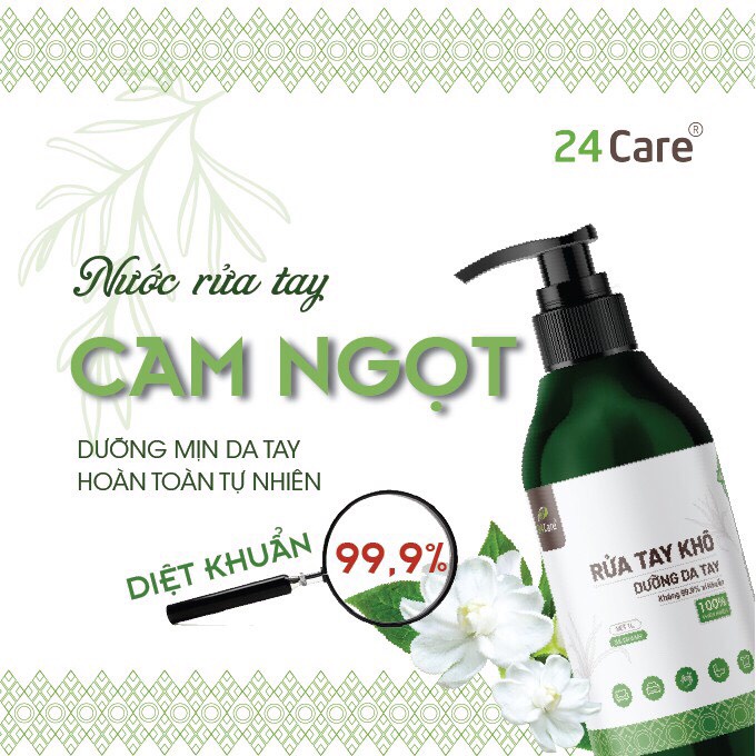 Nước rửa tay khô 24Care nguồn gốc thiên nhiên 1 lít [ Sả chanh, Bạc hà, Cam ngọt ] - diệt khuẩn 99,9%