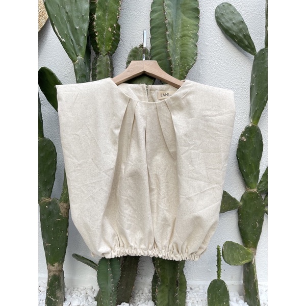 Áo Croptop bo eo độn vai vải Linen