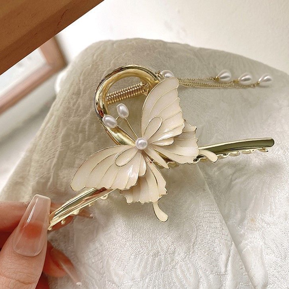 Kẹp Tóc Bướm Tua Rua Màu Vàng Kim Loại Đính Ngọc Trai Phong Cách Vintage Mới Cho Nữ
