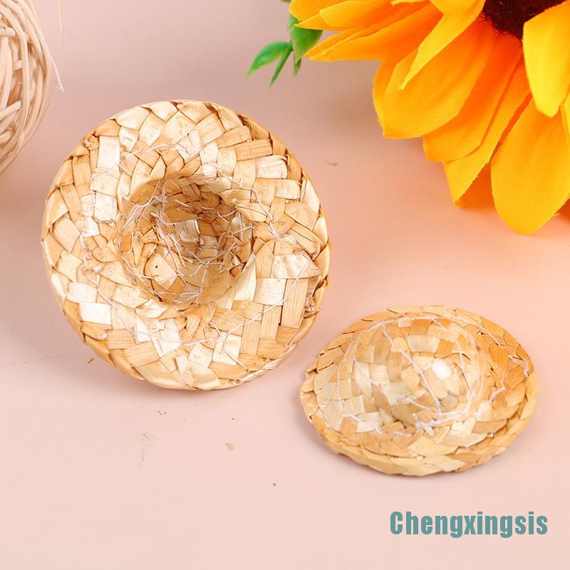 Set 2 mô hình mũ rơm đan thủ công mini DIY dành cho trang trí búp bê trang sức
