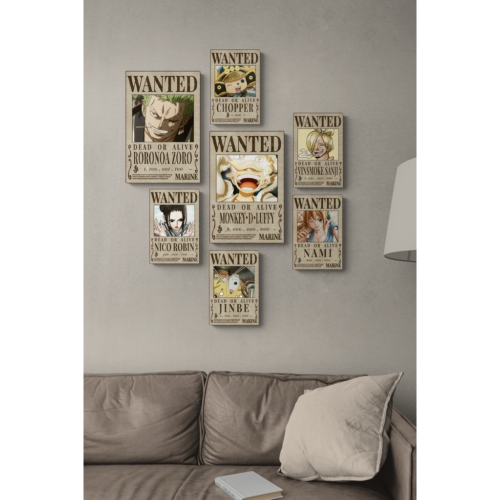 Bộ 7 tranh dán tường chất liệu Fomex, chủ đề OP wanted , tranh decor có sẵn băng keo 2 mặt