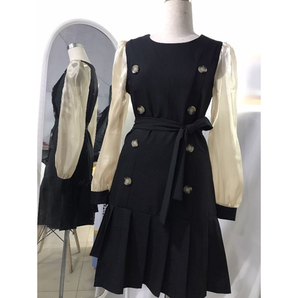 Váy thiết kế sang chảnh xếp ly thắt đai