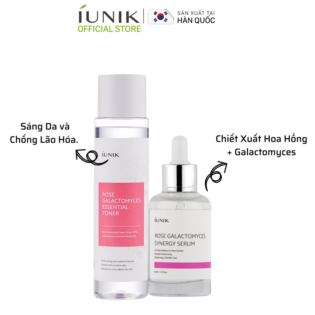 Combo Cấp Ẩm và Sáng Da Hoa Hồng IUNIK: Nước Cân Bằng 200ml + Tinh Chất Dưỡng 50ml