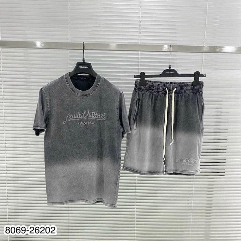 Bộ Nam LV Thêu Chữ Chất Cotton mát Mịn - Bộ LV Nam Vải Loang Cao Cấp