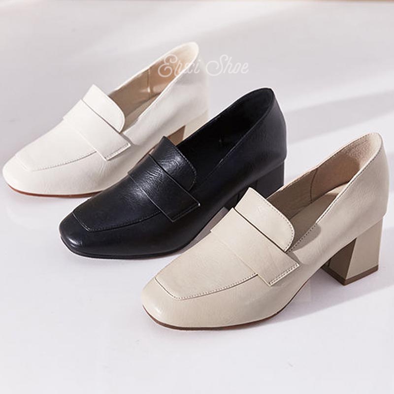 Giày Cao Gót 6cm Mũi Vuông Chất Liệu Da Mềm Thời Trang Cho Nữ