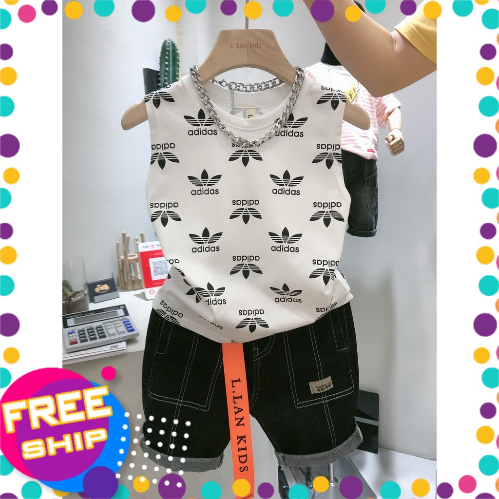 Áo sát nách bé trai 3-8 tuổi in chữ adidas chất liệu cotton