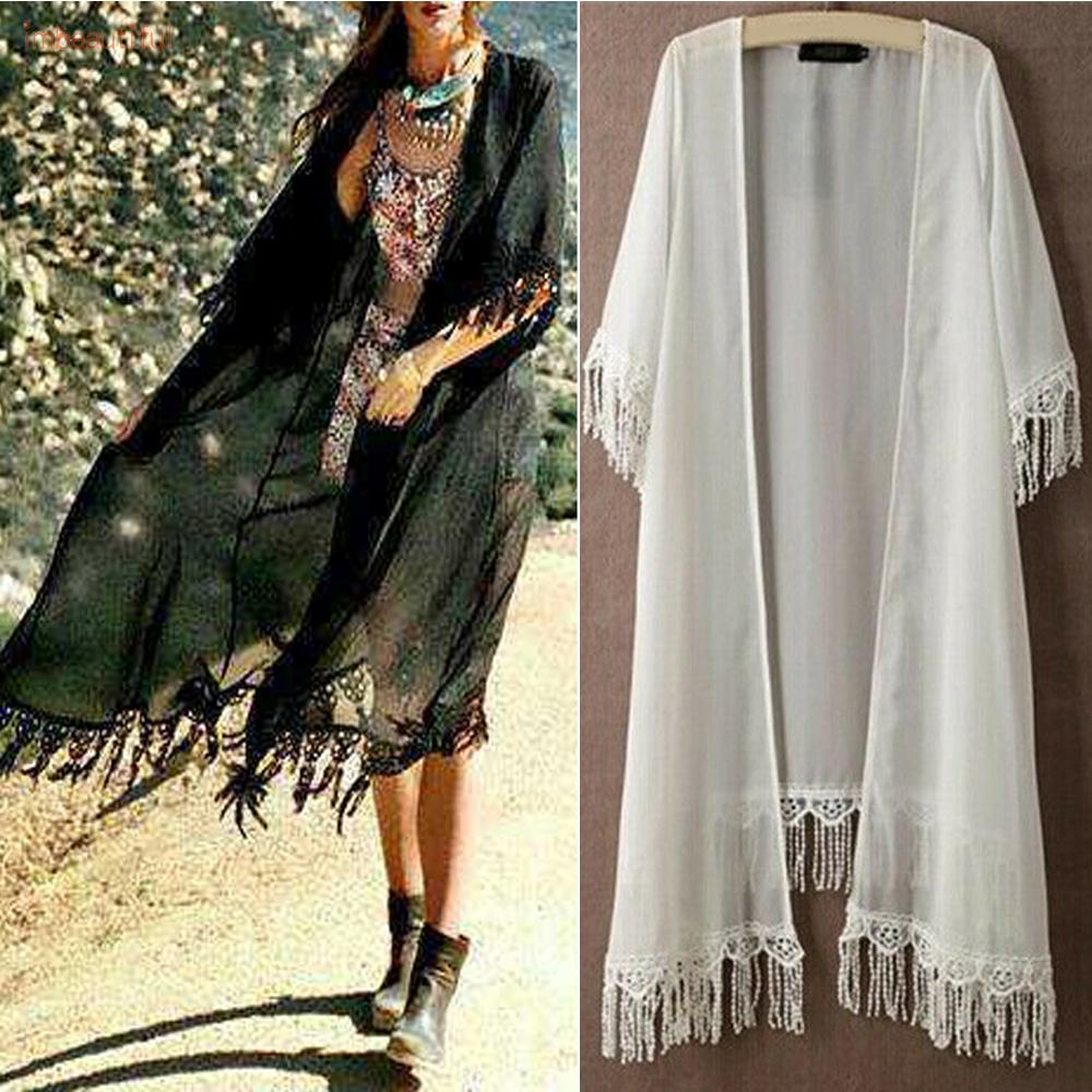 Áo Khoác Chiffon Nữ Dáng Rộng Phối Ren Phong Cách Bohemian