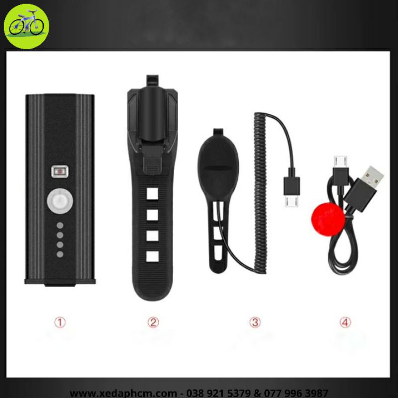 Đèn LED xe đạp sạc USB kết hợp còi