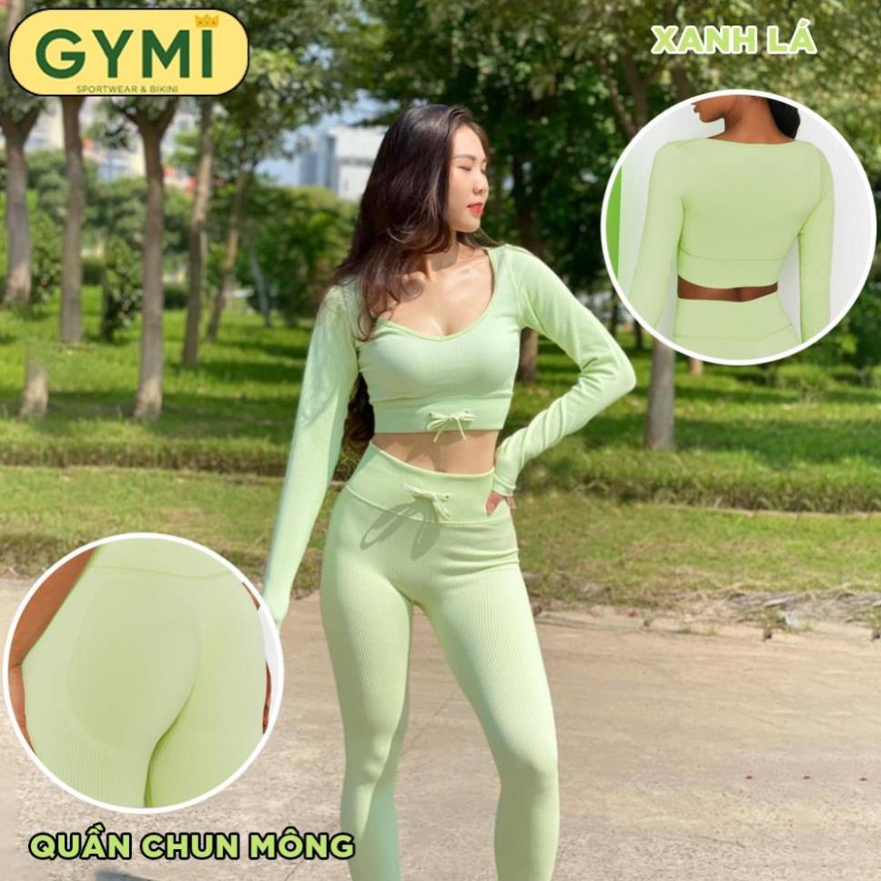 Set bộ đồ tập gym yoga nữ dài tay GYMI SET25 gồm áo croptop dài tay và quần legging chun mông chất dệt cao cấp . ~