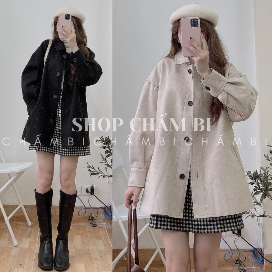 Áo khoác nữ form rộng A.275, Áo khoác cổ đức tay bồng túi chéo chất dạ ép 2 màu đen-be style Hàn Quốc | BigBuy360 - bigbuy360.vn
