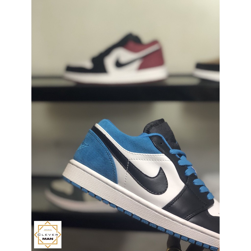 (FREESHIP+FULLBOX) Giày Thể Thao AIR JORDAN 1 Low Laser Blue (GS) đen Trắng Gót Xanh Dương Cổ Thấp Clever Man Store