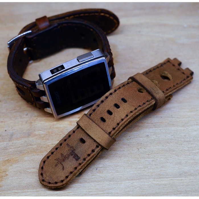 Dây đồng hồ pebble steel da bò thật RAM leather - hàng chính hãng