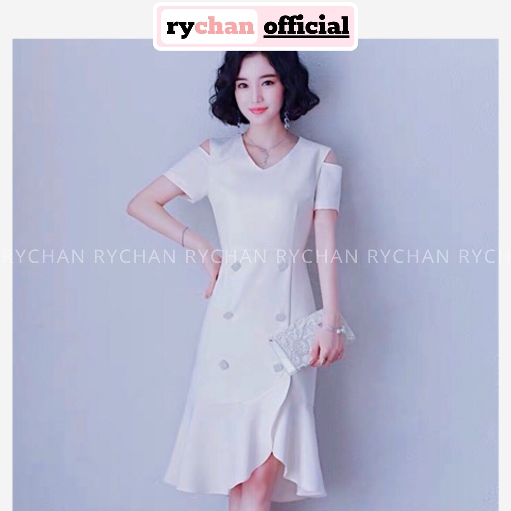 Đầm Thiết Kế Nữ Cổ Tim Khoét Vai 6 Nút Đuôi Cá Cực Thanh Lịch Sang Trọng - DX9825