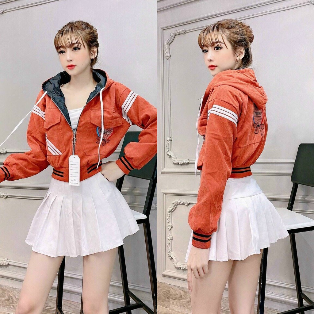 Áo khoác nữ Áo khoác nữ gió dù 2 lớp chống nắng phối viền sọc túi hộp ngộ nghĩnh-dễ thương | BigBuy360 - bigbuy360.vn