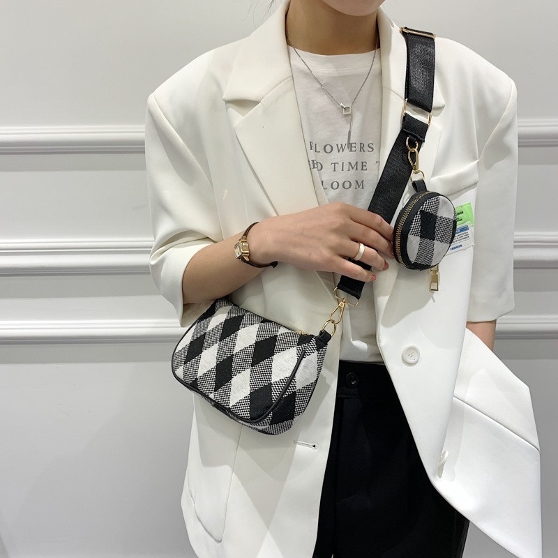 Túi Đeo Chéo Họa Tiết Bàn Cờ Theo Phong Cách retro NB00250