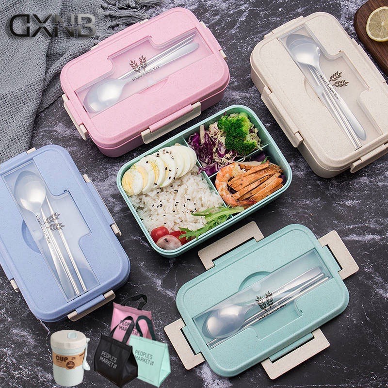 HỘP ĐỰNG CƠM WHEAT LUNCH BOX ( LÚA MẠCH ) 3 NGĂN KÈM ĐŨA THÌA CAO CẤP