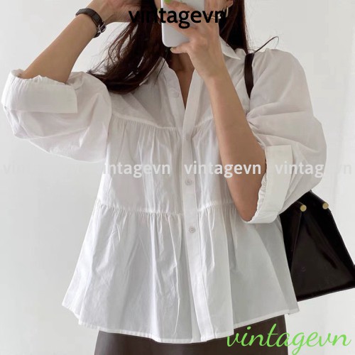 {vintagevn} áo babydoll tay  tiêu thư A333, áo sơ mi nữ hót video+ ảnh thật | BigBuy360 - bigbuy360.vn