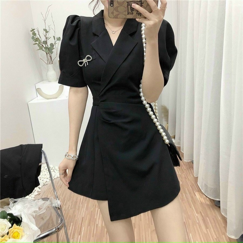 ĐẦM VEST ĐẮP CHÉO LỆCH TÀ TRẮNG - ĐEN