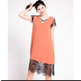 Đầm suông phối ren 2in1 Hity DRE072 (Cam San Hô) size S