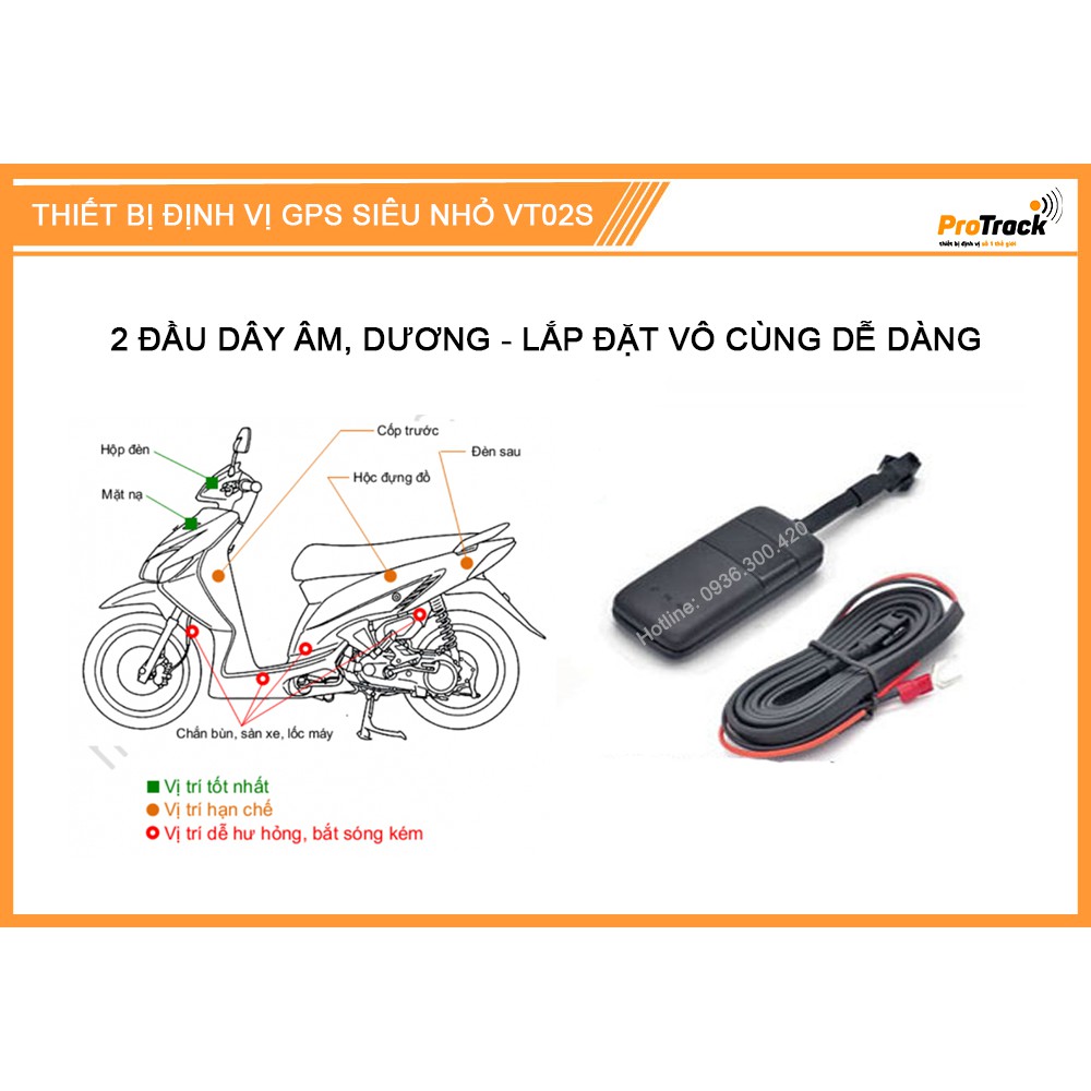 Combo 3 Bộ Thiết Bị Định Vị Xe máy, Định Vị Ô Tô GPS  Siêu Nhỏ VT02S GPS Protrack, Hàng Chính Hãng, Bảo Hành 12 Tháng