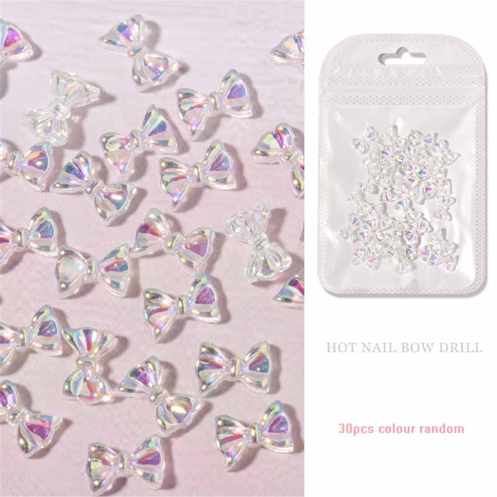 [Hàng mới về] Set 30 phụ kiện trang trí móng tay nghệ thuật hình nơ đính đá pha lê 3D xinh xắn