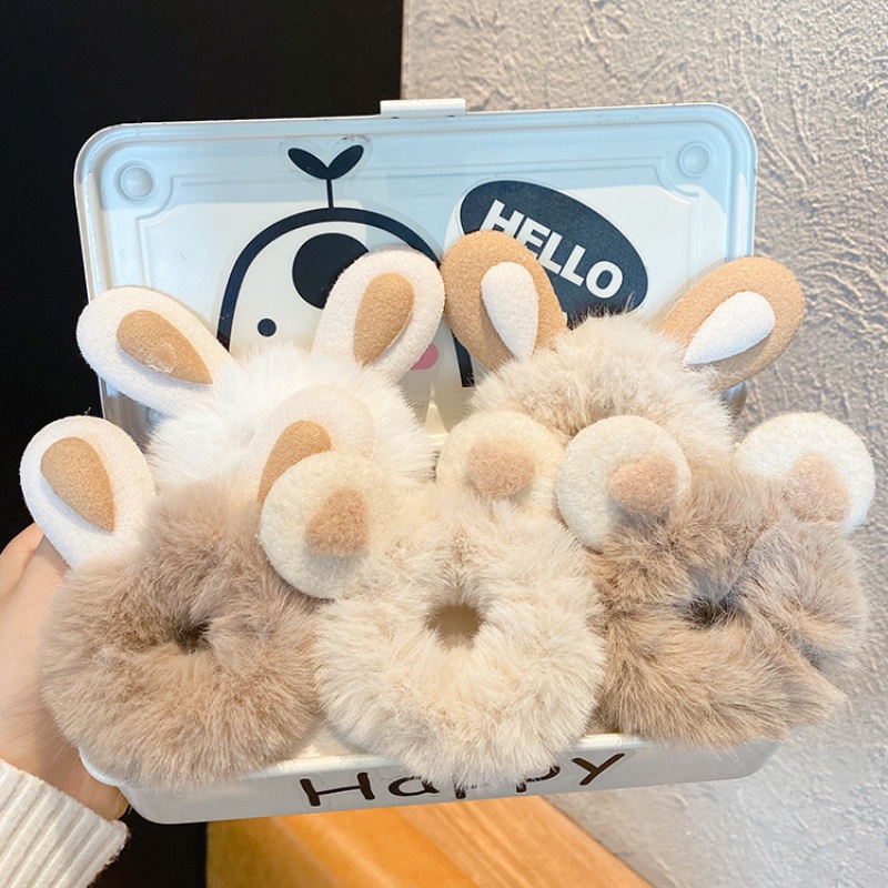 Dây Cột Tóc Hình Tai Gấu Bằng Lông Nhung Dễ Thương Xinh Xắn