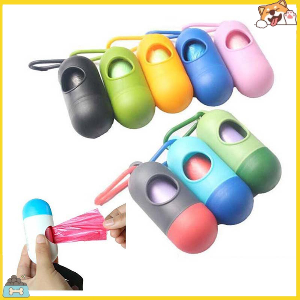 Set hộp đựng và cuộn 15 túi rác thải cho thú cưng làm từ nhựa nhỏ gọn sử dụng tiện lợi