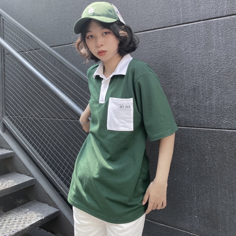 Áo Thun Polo Unisex JAY.CLO màu XANH LÁ/TRẮNG/ĐEN form rộng 🍃 Chất thun cá sấu form nam nữ unisex/Áo thun có cổ 🖤